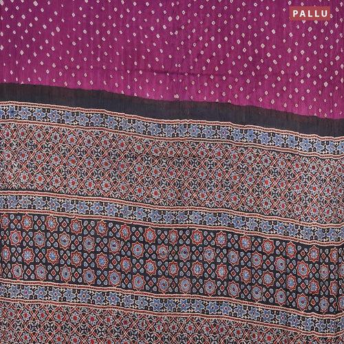 Modal silk saree purple and black with allover bandhani prints and ajrakh printed pallu