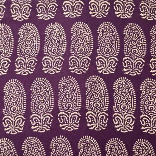 Pure Cotton Gamthi Purple With White Big Fat Kairi Design Hand Block Print Fabric