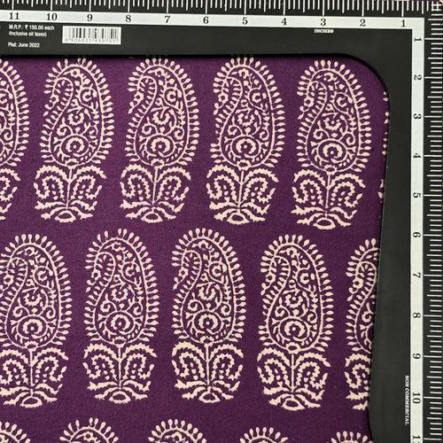 Pure Cotton Gamthi Purple With White Big Fat Kairi Design Hand Block Print Fabric