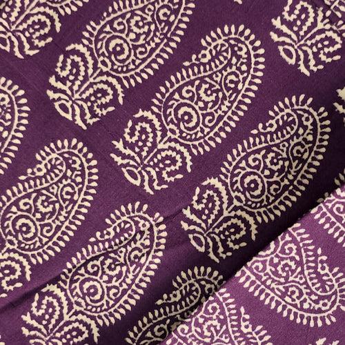 Pure Cotton Gamthi Purple With White Big Fat Kairi Design Hand Block Print Fabric