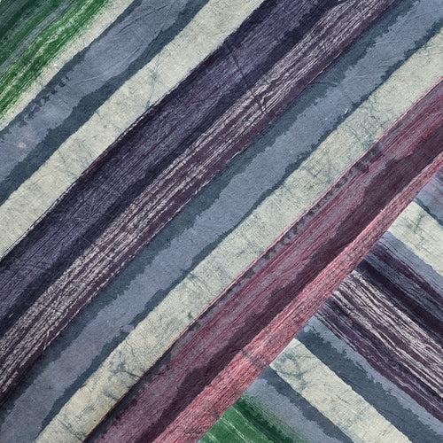 Pure Cotton Dabu Multi Blocks Stripes With Light Grey,Green ,White, Purple And Pink Hand Block Print Fabric