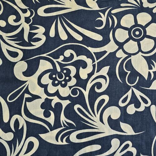 Cotton Print Flex Dark Blue With White Flower Jaal  Fabric