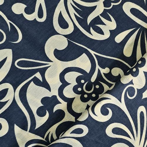 Cotton Print Flex Dark Blue With White Flower Jaal  Fabric