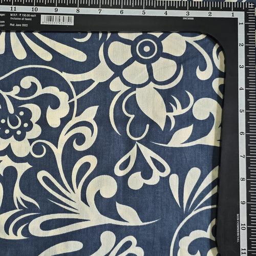 Cotton Print Flex Dark Blue With White Flower Jaal  Fabric