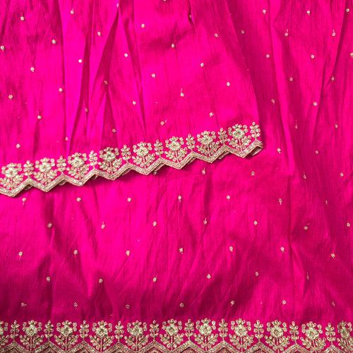 Cotton Silk Light Pink With Goldenish Heavy Aari Work Border Hand Woven Fabric