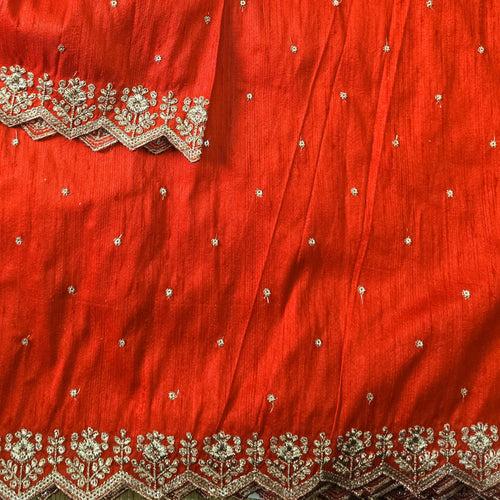 Cotton Silk Orange With Goldenish Heavy Aari Work Border Hand Woven Fabric