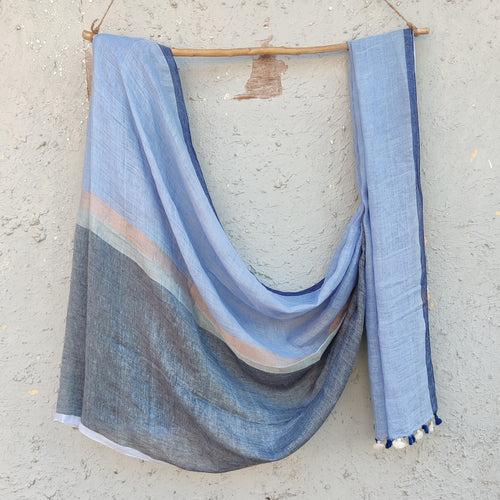 Linen Queen-Light Blue With Grey Linen Saree