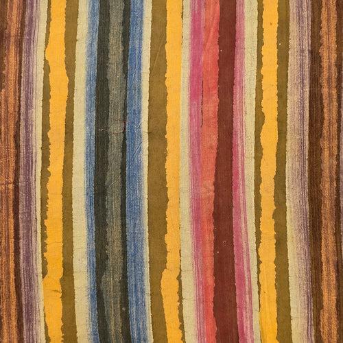 Pure Cotton Dabu Multi Blocks Stripes With Pink, Orange ,Mustard , Brown, Blue ,And Cream Stripes Hand Block Print Fabric