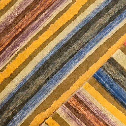 Pure Cotton Dabu Multi Blocks Stripes With Pink, Orange ,Mustard , Brown, Blue ,And Cream Stripes Hand Block Print Fabric