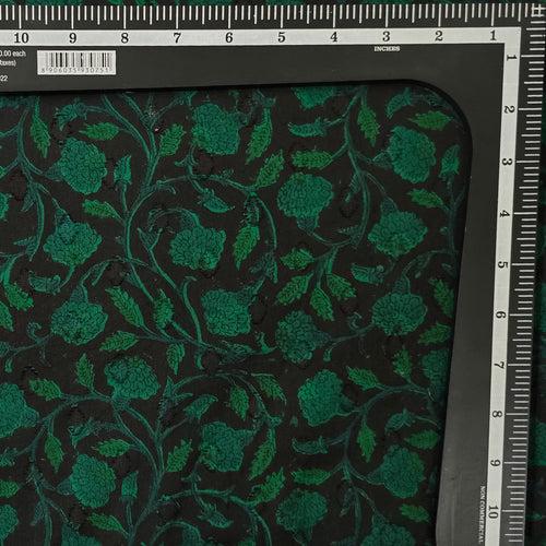 Pure Cotton Doby Dabu Black With Dark Green With Flower Jaal Hand Block Print Fabric