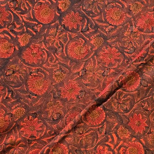 Pure Cotton Doby Dabu Black With Red Flower Jaal Hand Block Print Fabric