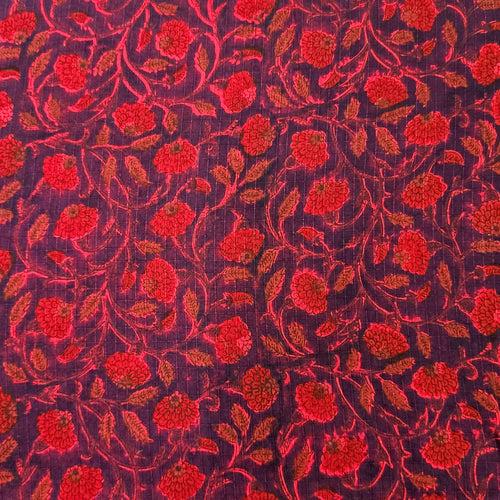 Pure Cotton Doby Dabu Black With Red Flower Jaal Hand Block Print Fabric