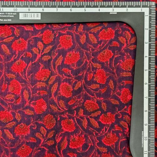 Pure Cotton Doby Dabu Black With Red Flower Jaal Hand Block Print Fabric