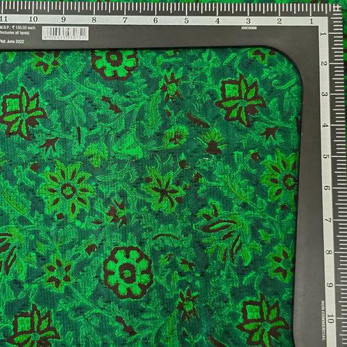 Pure Cotton Doby Dabu Green With Black Flowers And Light Green Leaves Jaal Hand Block Print Fabric