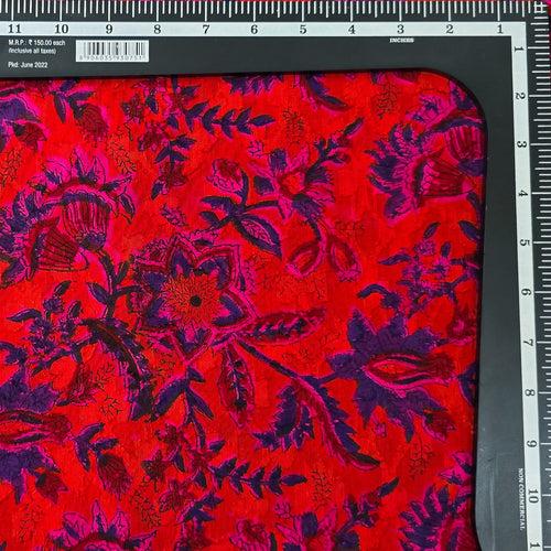 Pure Cotton Doby Dabu Pink With Blue Jungle Flower Jaal Hand Block Print Fabric