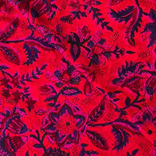 Pure Cotton Doby Dabu Pink With Blue Jungle Flower Jaal Hand Block Print Fabric