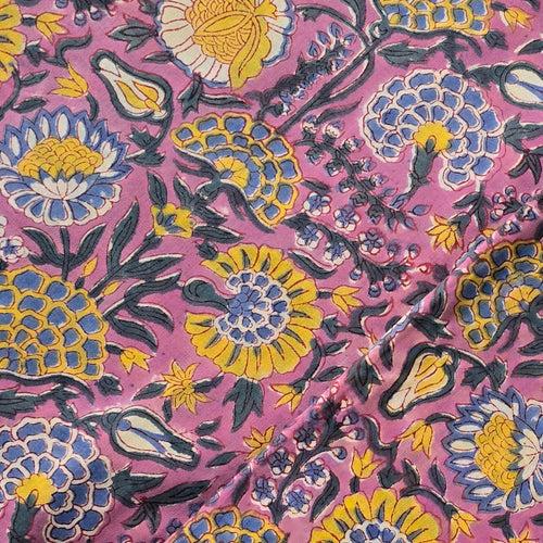 Pure Cotton Jaipuri Pink With Jungle Fruit Jaal Hand Block Print Fabric