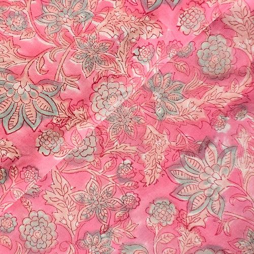 Pure Cotton Jaipuri  Pink With Simple Floral Jaal Hand Block Print Fabric