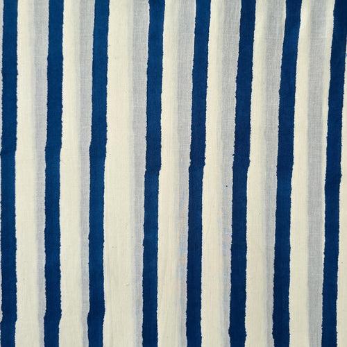 Pure Cotton Jaipuri White Big Fat Stripes Hand Block Print Fabric