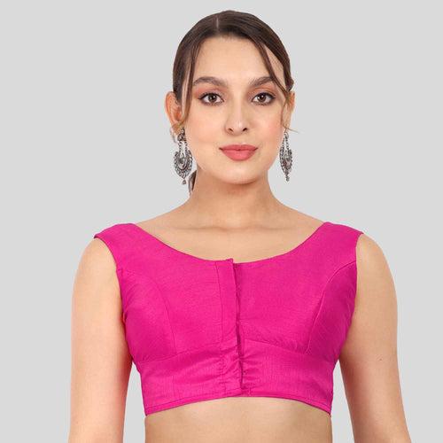 JISB Women's Raw Silk Sleeveless Saree Blouse