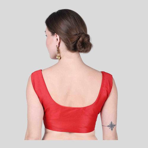 JISB Women's Raw Silk Sleeveless Saree Blouse