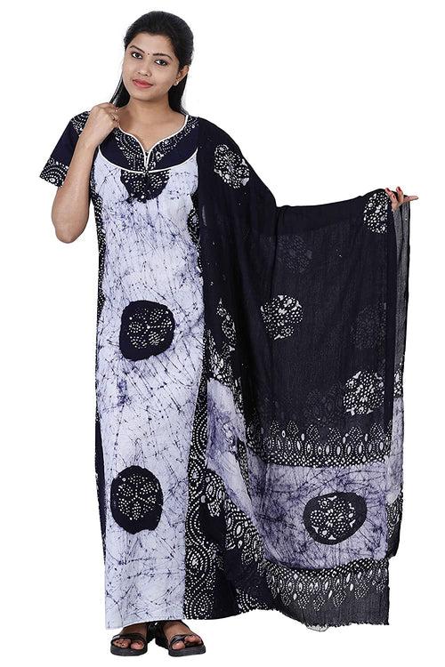 Cotton nighty with shawl, blue