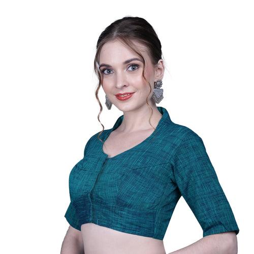 JISB Back Embroidered Cotton Saree Blouse