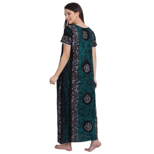 Cotton Batik Printed Maxi Nighty, Green