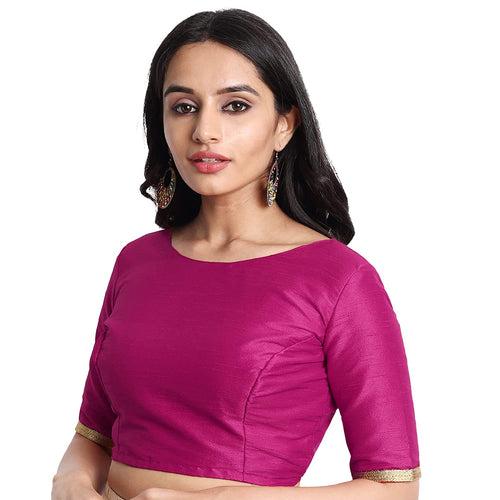 JISB Women's Raw Silk Saree Blouse, Vadamalli