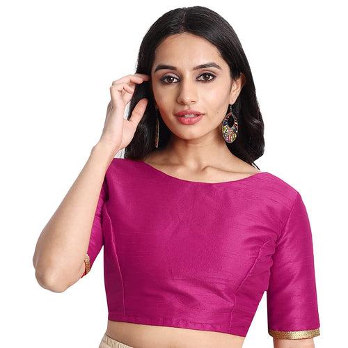 JISB Women's Raw Silk Saree Blouse, Vadamalli