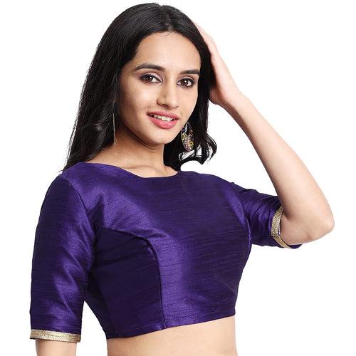 JISB Women's Raw Silk Saree Blouse, Violet