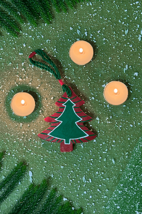 Antarang- Terracotta-Handcrafted Terracotta Christmas Tree Hanging  - Green