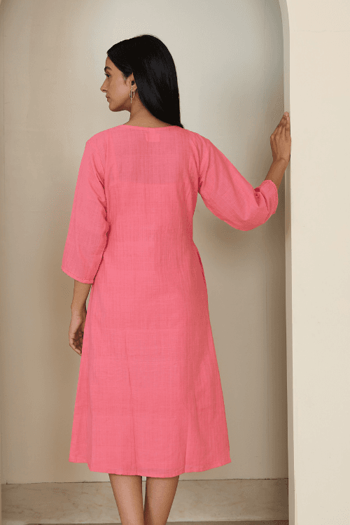 Bebaak Dia Floral Handwoven & Hand Embroidered Gather Dress