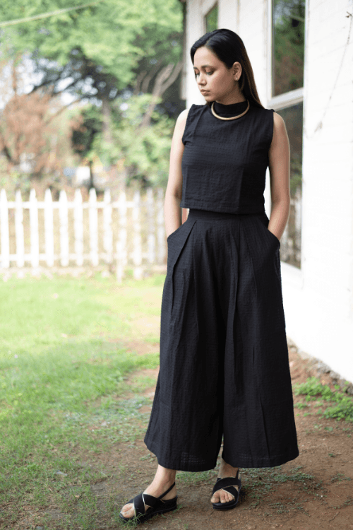 Bebaak Top Palazzo Hand Embroidered  Black Co-Ord