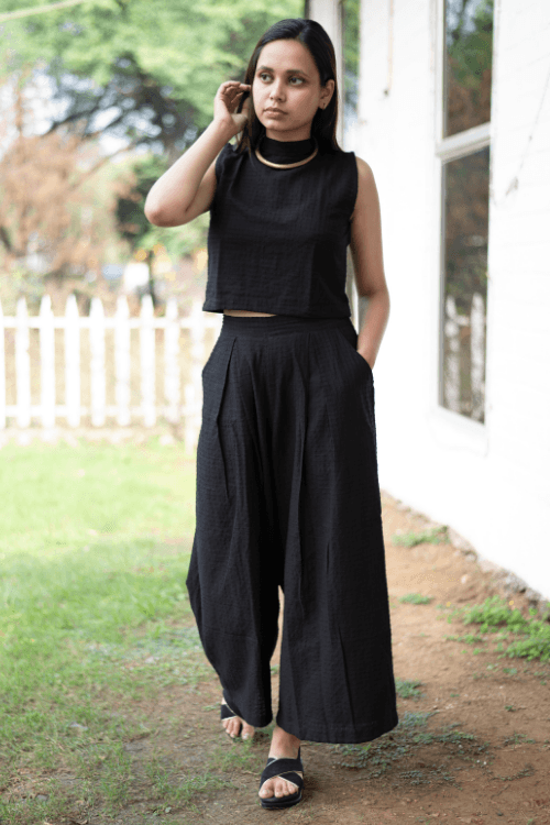 Bebaak Top Palazzo Hand Embroidered  Black Co-Ord