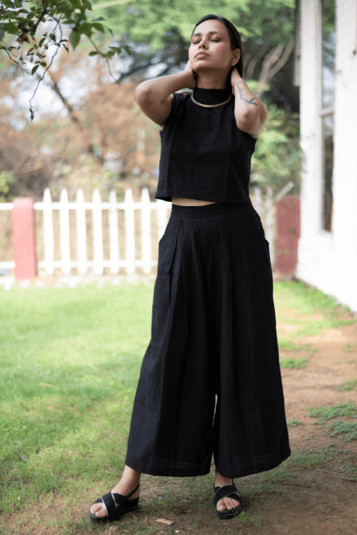 Bebaak Top Palazzo Hand Embroidered  Black Co-Ord