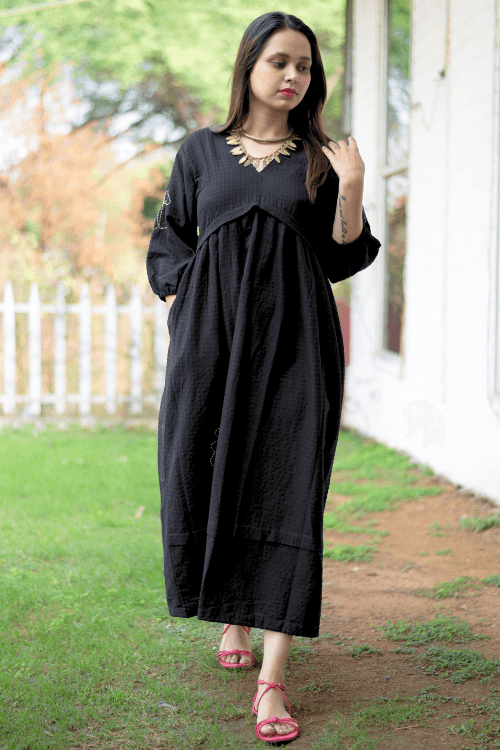 Bebaak Maya Hand Embroidered & Handwoven Black Maxi Dress