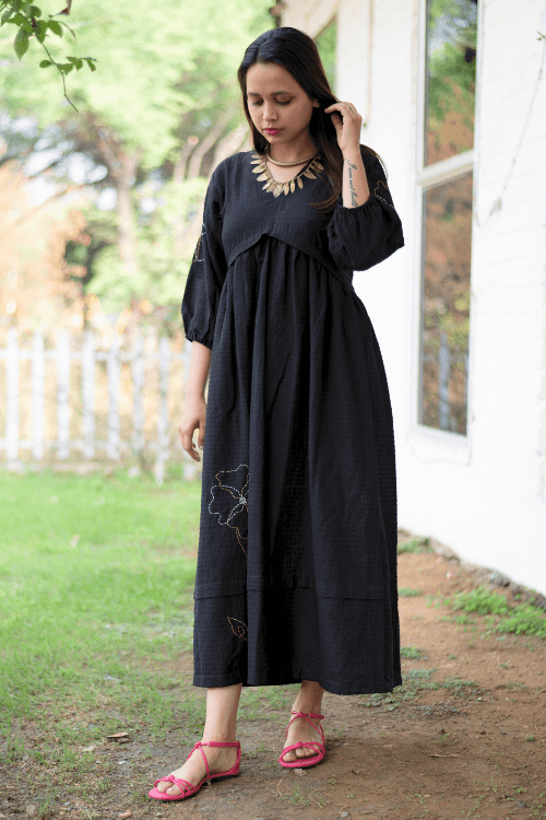 Bebaak Maya Hand Embroidered & Handwoven Black Maxi Dress