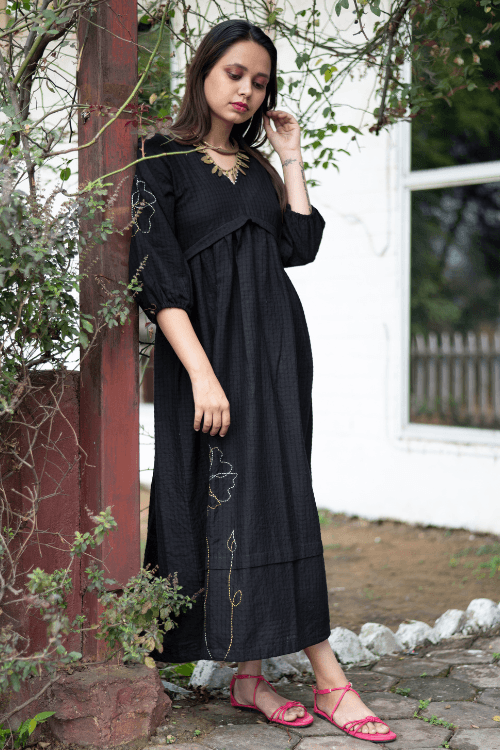 Bebaak Maya Hand Embroidered & Handwoven Black Maxi Dress