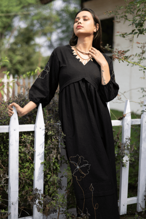 Bebaak Maya Hand Embroidered & Handwoven Black Maxi Dress