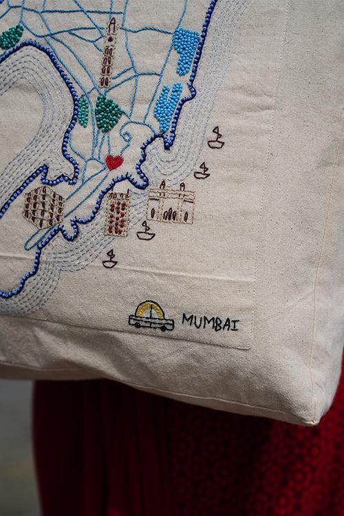 Okhai "Dream City" Hand-Embroidered Pure Cotton Tote Bag