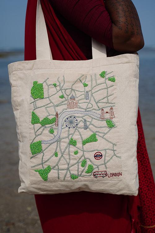 Okhai "The Royal City" Hand-Embroidered Pure Cotton Tote Bag