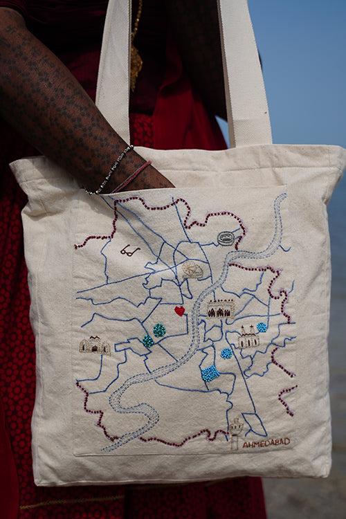 Okhai "Heritage Hub" Hand-Embroidered Pure Cotton Tote Bag