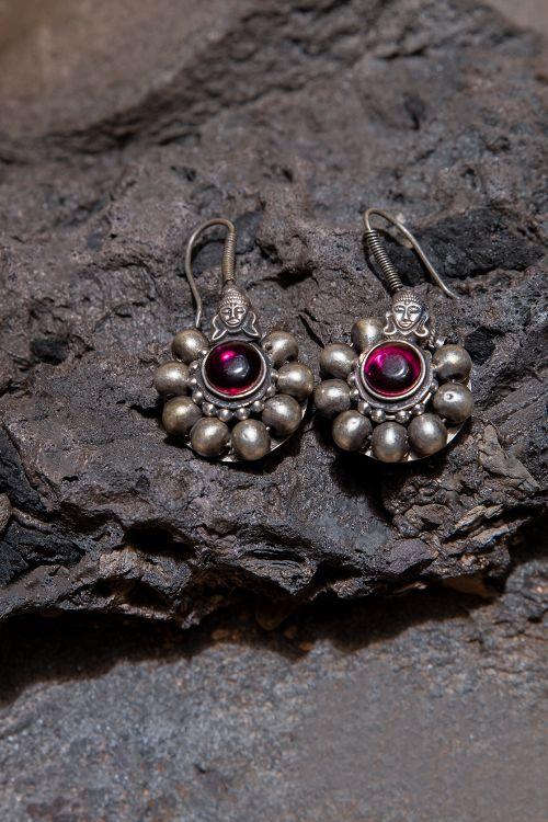 India Craft House Pure Silver Traditional Maharashtrian Earrings - Flowers