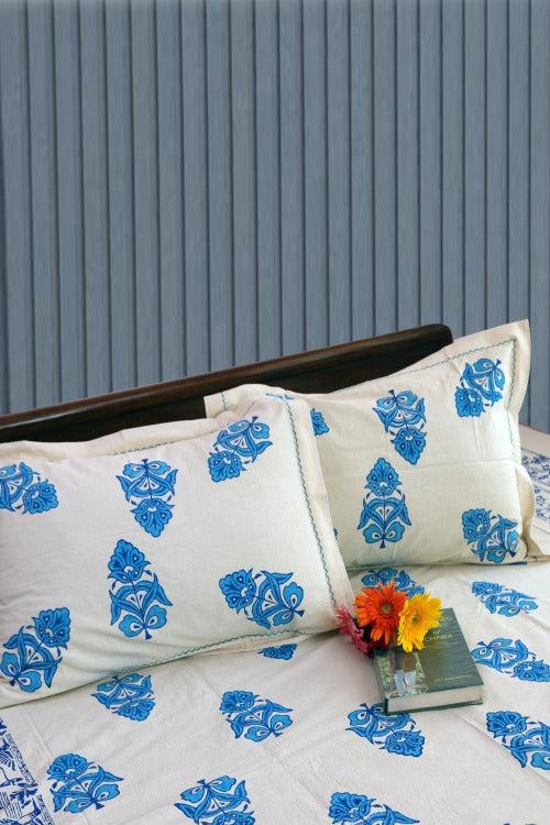 Rustic Route Hand Block Printed Pure Cotton Bedspread Firozi & Royal Blue