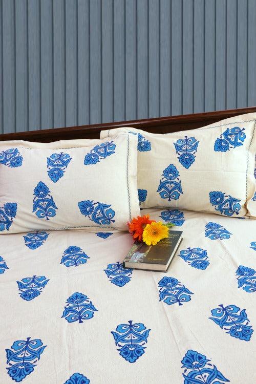 Rustic Route Hand Block Printed Pure Cotton Bedspread Firozi & Royal Blue