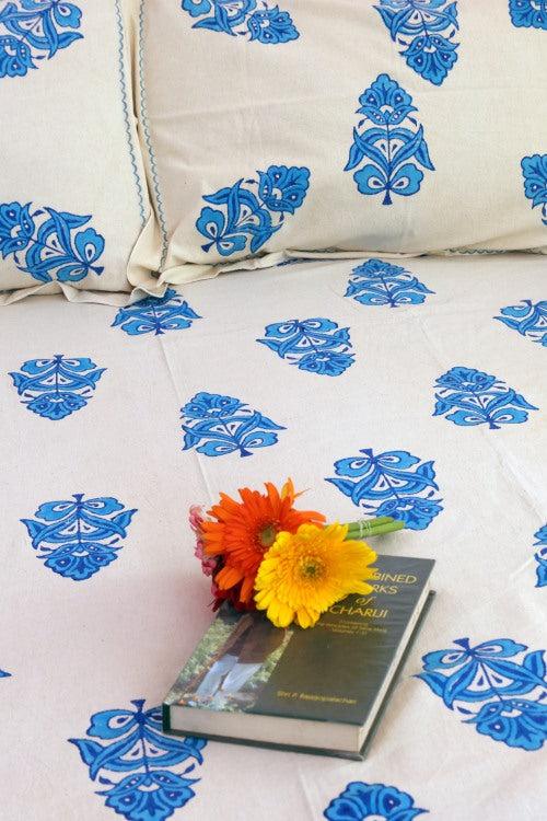 Rustic Route Hand Block Printed Pure Cotton Bedspread Firozi & Royal Blue