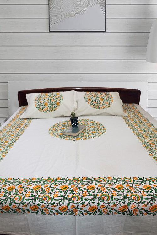 Textile Tales: Rustic Route'S Artisanal Block Print Bedspread Dark Green & Yellow