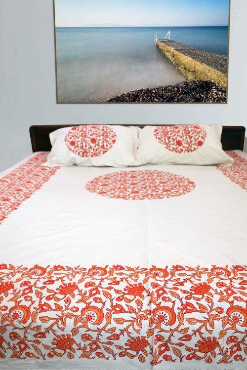 Textile Tales: Rustic Route'S Artisanal Block Print Bedspread Orange & Peach