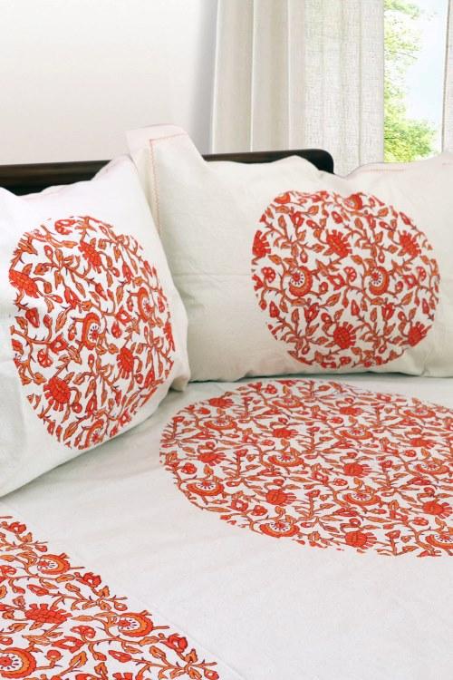 Textile Tales: Rustic Route'S Artisanal Block Print Bedspread Orange & Peach